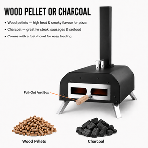 Portable Pizza Oven with Thermometer Outdoor 11 inch Rotating Stone Wood Pellet Complete Set