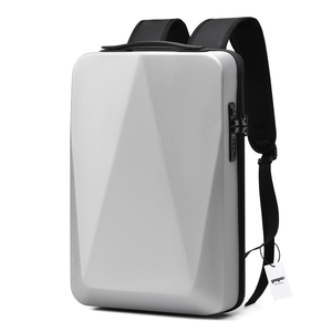 Expandable Hard Shell 17 Inch Laptop Anti-Theft Backpack with Lock USB Port - Silver