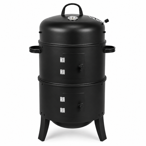 3-in-1 Charcoal Smoker with Thermometer BBQ Grill Fire Pit Braai Vertical Outdoor Portable