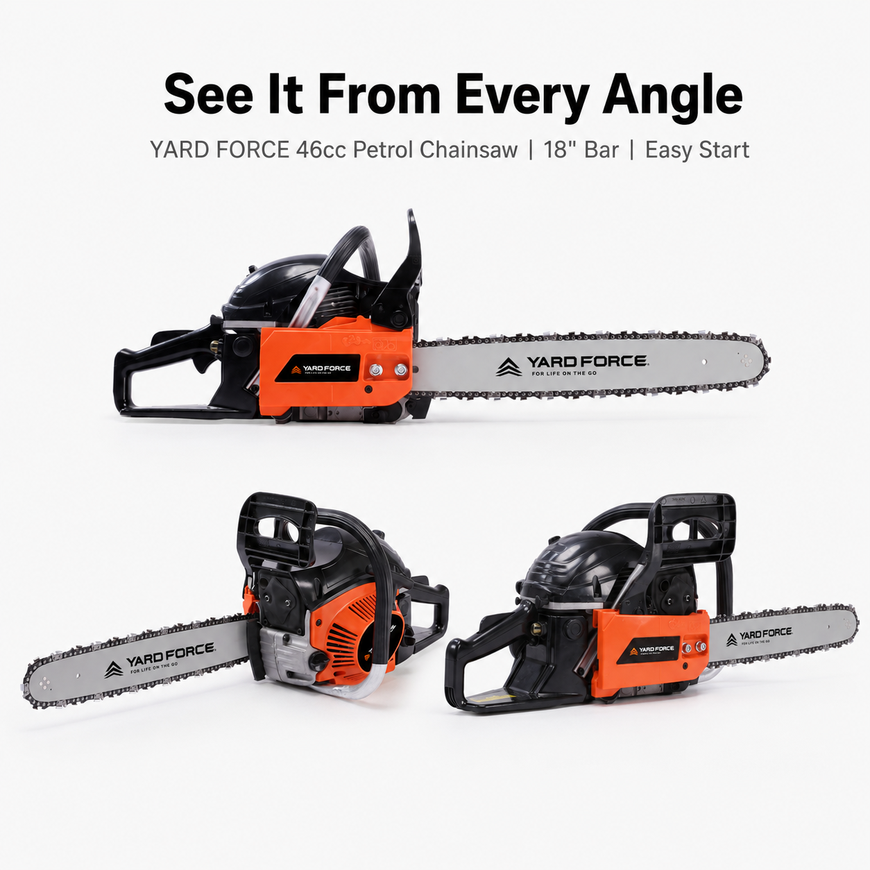 YARD FORCE 46cc Petrol Chainsaw 18" Bar 2-Stroke Engine Easy Start
