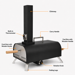 Portable Pizza Oven with Thermometer Outdoor 11 inch Rotating Stone Wood Pellet Complete Set