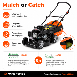 YARD FORCE 163cc Petrol Lawnmower Honda GXV160 Mulch & Catch 48cm Cut