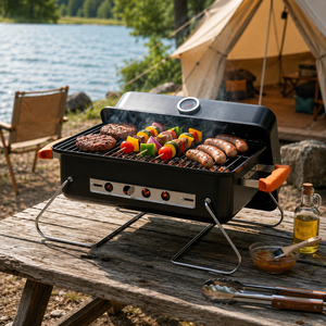 Portable Charcoal Braai BBQ Grill With Folding Legs Thermometer and Lid