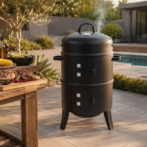 3-in-1 Charcoal Smoker with Thermometer BBQ Grill Fire Pit Braai Vertical Outdoor Portable