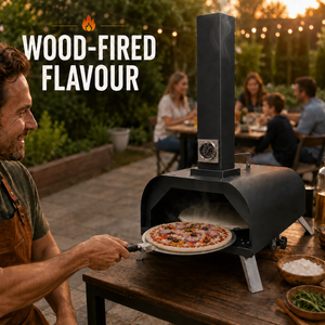 Portable Pizza Oven with Thermometer Outdoor 11 inch Rotating Stone Wood Pellet Complete Set
