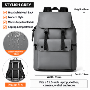 15.6 Inch Laptop Backpack Minimalist Modern PU Travel Bag with Luggage Strap