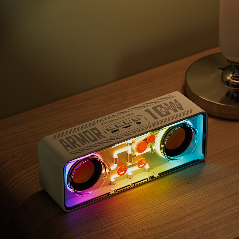 Transparent mecha RGB Bluetooth speaker in white – view 2