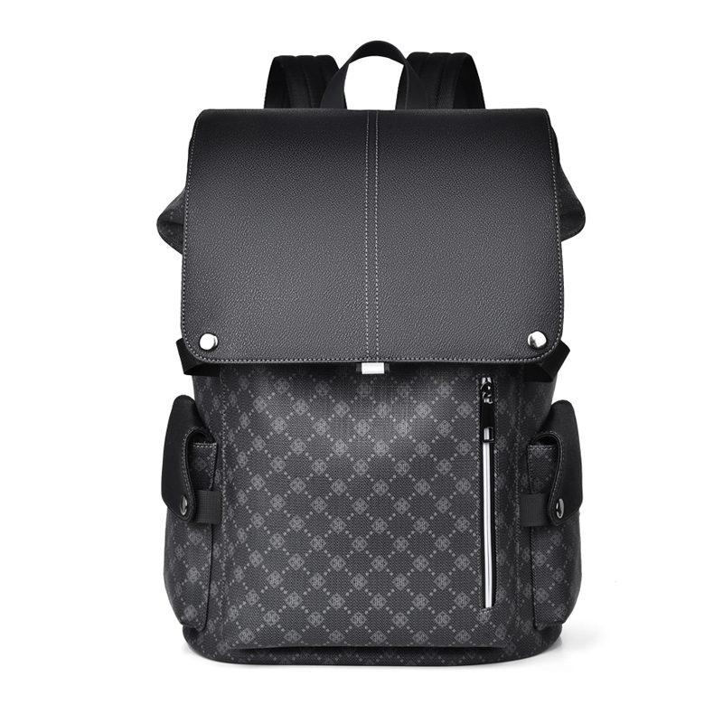 GagaFast Men's Classic Monogram Laptop Backpack with Snap Button Flap - GagaFast