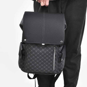 GagaFast Men's Classic Monogram Laptop Backpack with Snap Button Flap