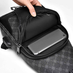 Men's Classic Monogram Crossbody Sling Bag with USB Port