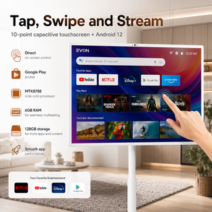EVON 32" Portable Smart TV on Wheels - Touchscreen, 6GB, 128GB, Android 12