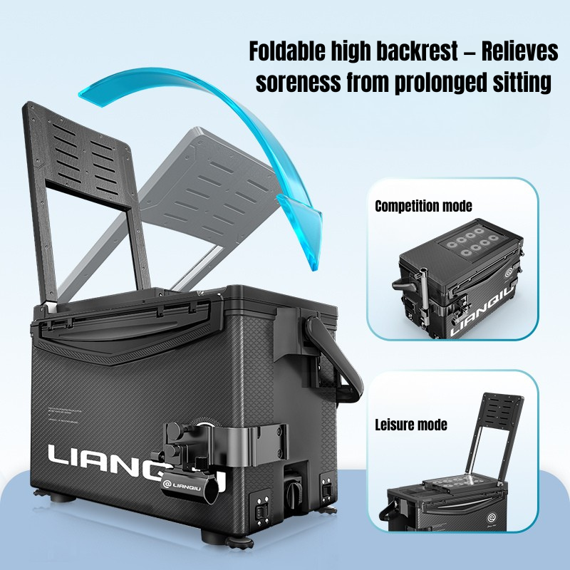 LIANQIU 29L Multifunctional Fishing Box Adjustable Legs Foldable Backrest