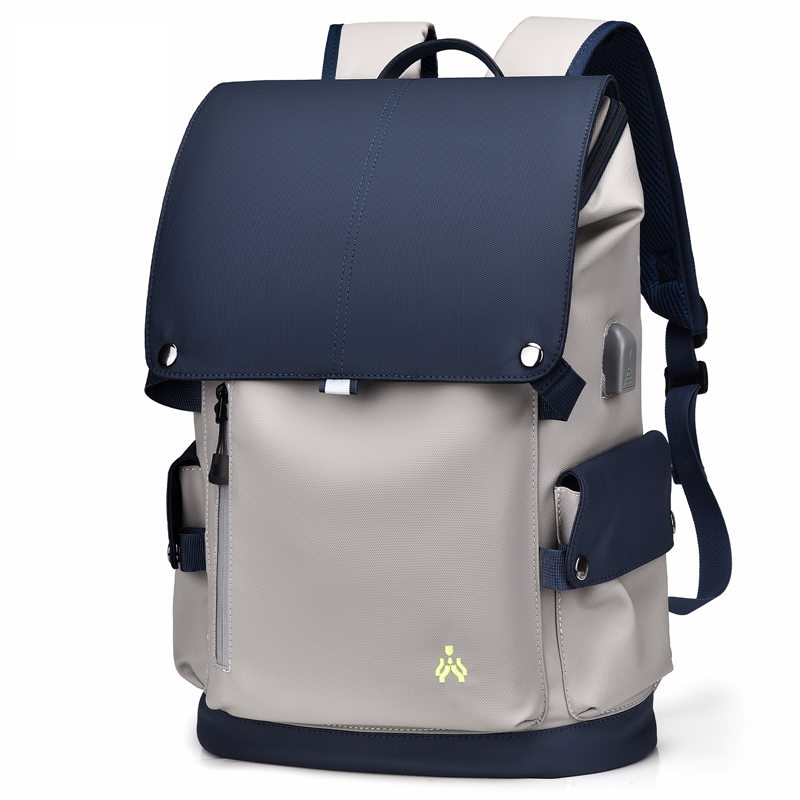 15.6 Inch Water Resistant Snap Button Flap Laptop Backpack with USB Port