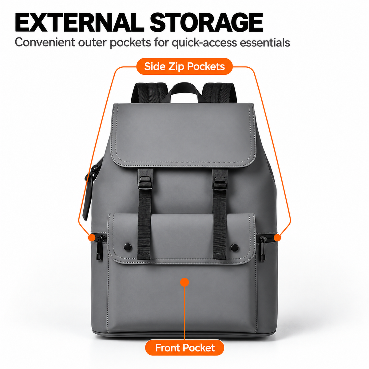 15.6 Inch Laptop Backpack Minimalist Modern PU Travel Bag with Luggage Strap