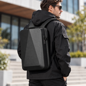 Expandable Hard Shell 17 Inch Laptop Anti-Theft Backpack with Lock USB Port - Black