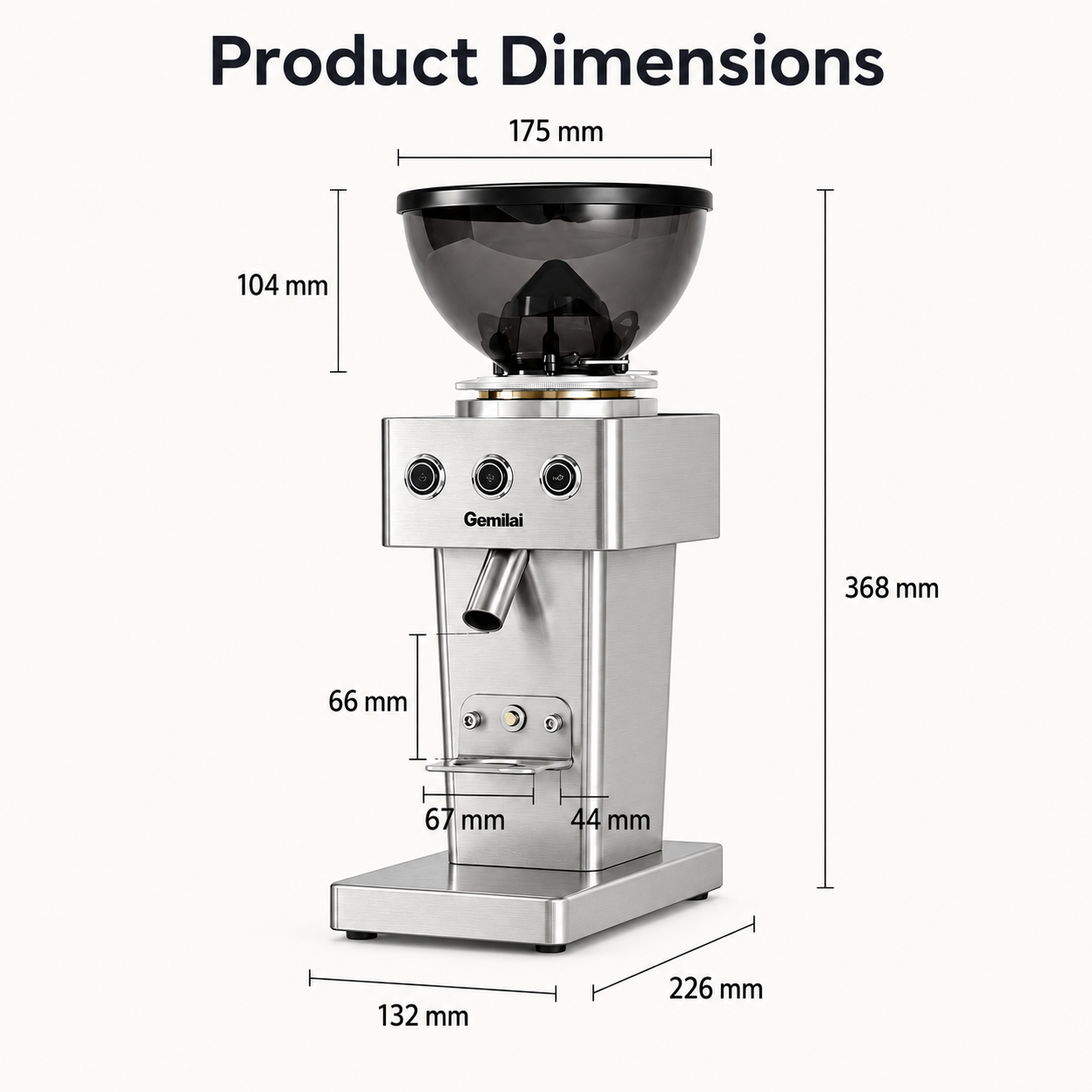 Gemilai Electric Coffee Grinder 64mm Flat Burr Espresso Single Dose Steel