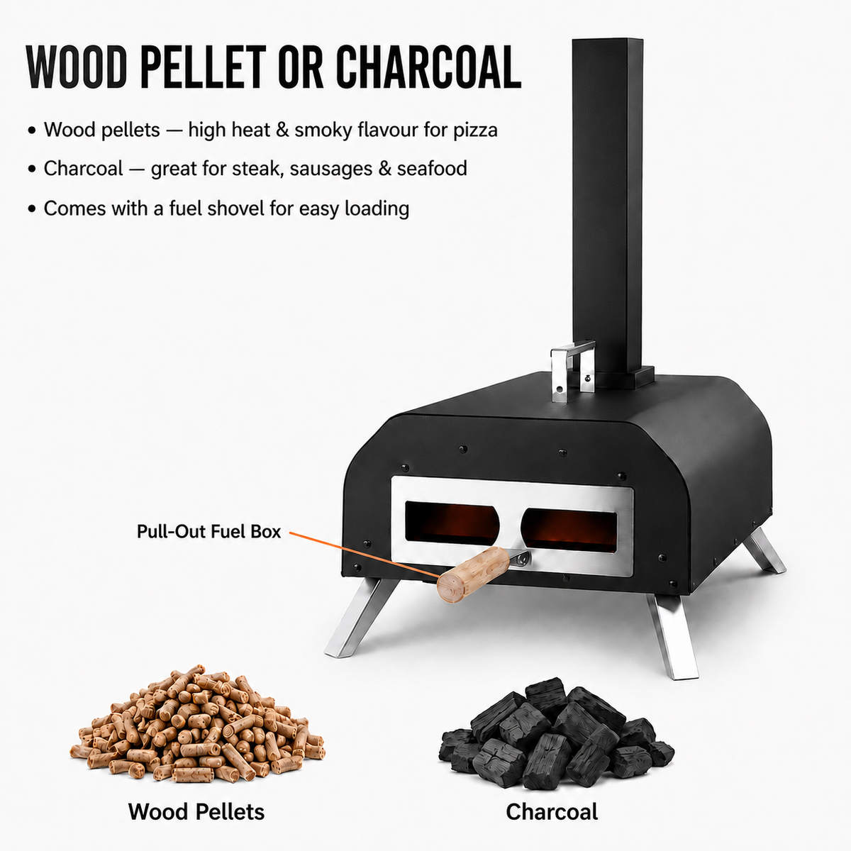 Portable Pizza Oven with Thermometer Outdoor 11 inch Rotating Stone Wood Pellet Complete Set