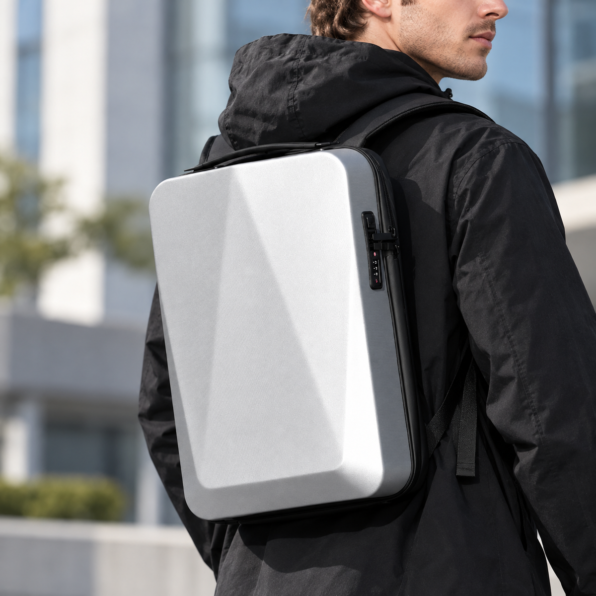 Expandable Hard Shell 17 Inch Laptop Anti-Theft Backpack with Lock USB Port - Silver