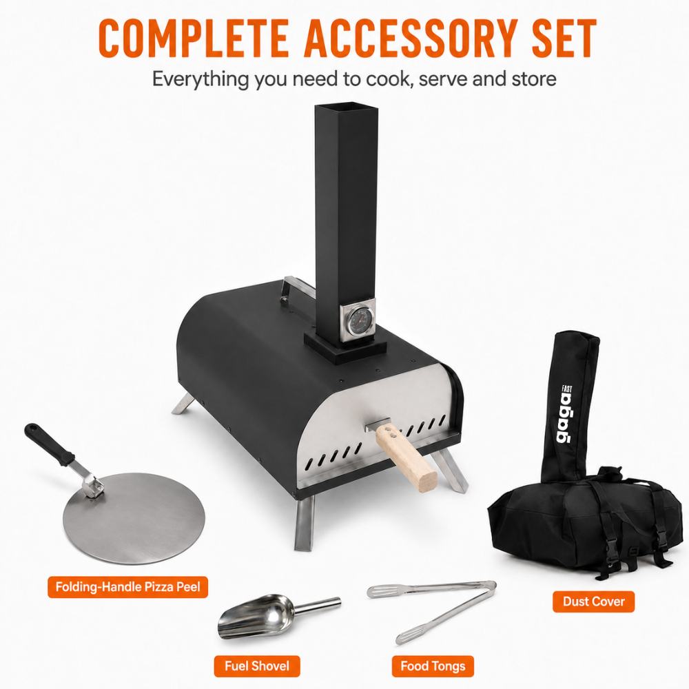 Portable Pizza Oven with Thermometer Outdoor 11 inch Rotating Stone Wood Pellet Complete Set
