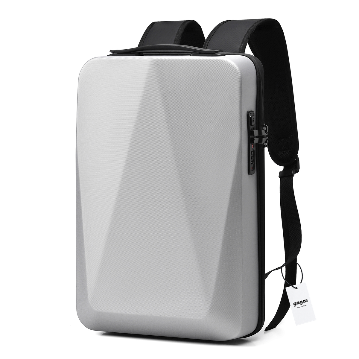 Expandable Hard Shell 17 Inch Laptop Anti-Theft Backpack with Lock USB Port - Silver