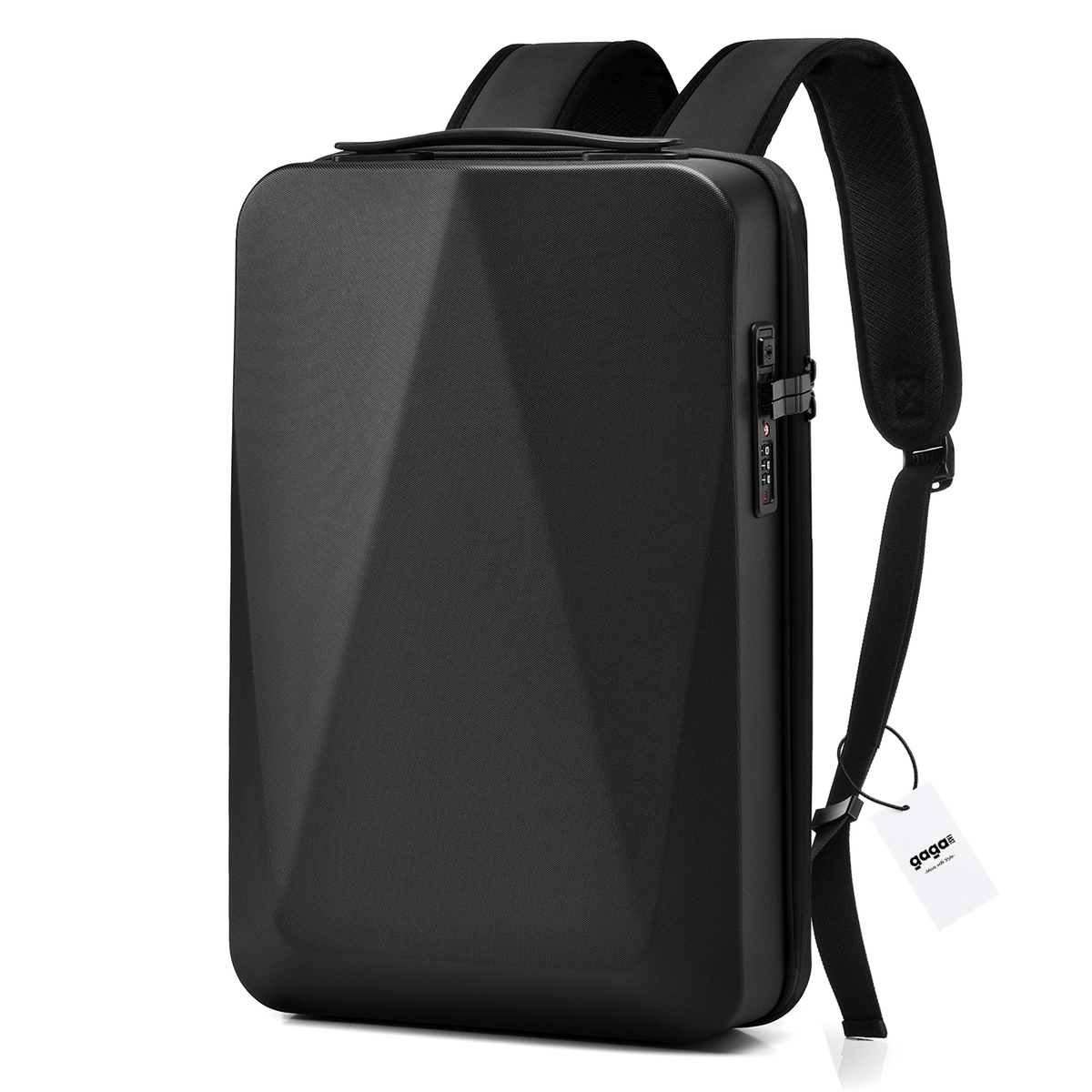 Expandable Hard Shell 17 Inch Laptop Anti-Theft Backpack with Lock USB Port - Black