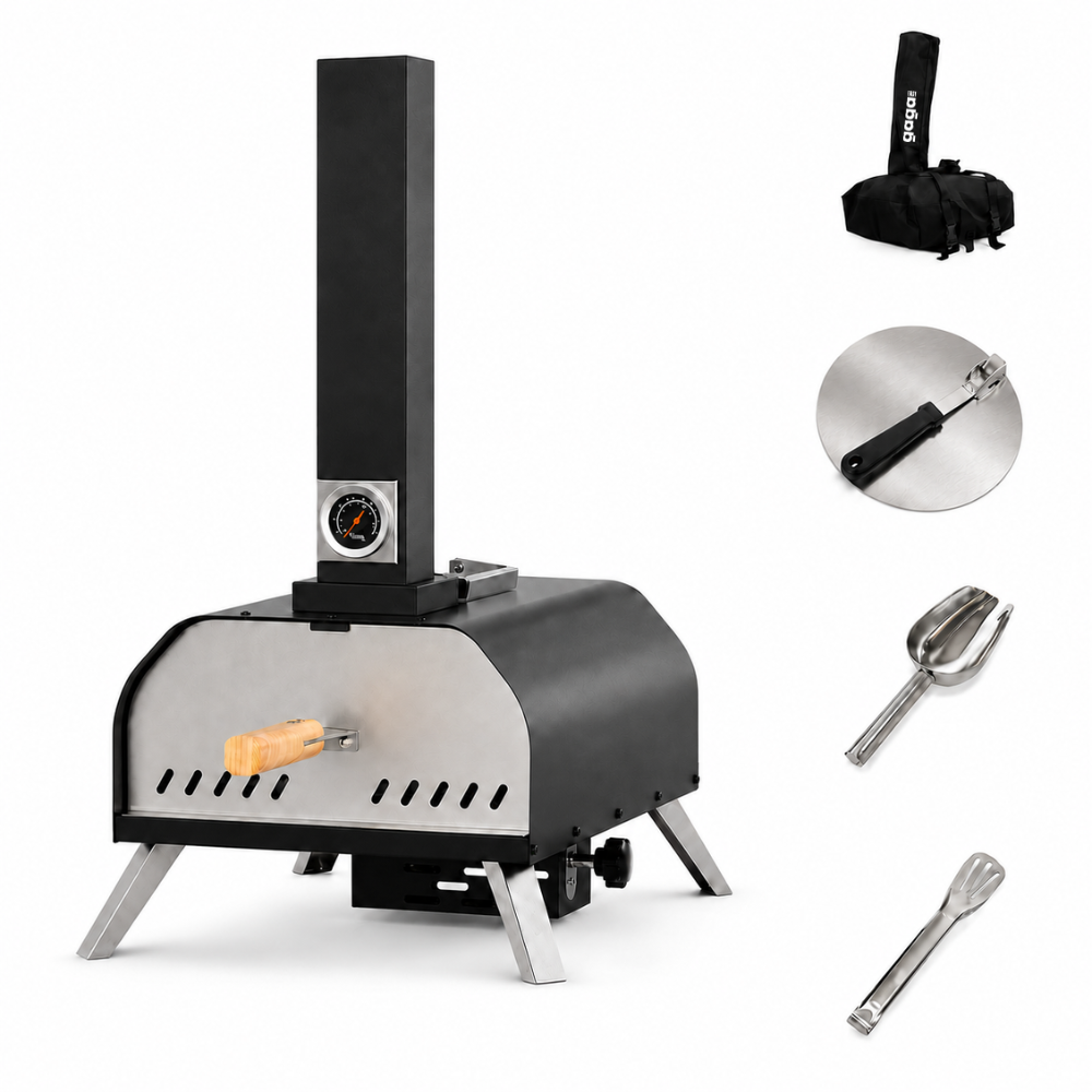 Portable Pizza Oven with Thermometer Outdoor 11 inch Rotating Stone Wood Pellet Complete Set