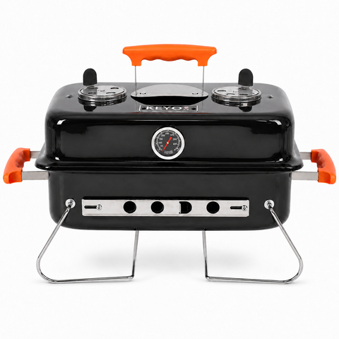 Portable Charcoal Braai BBQ Grill With Folding Legs Thermometer and Lid