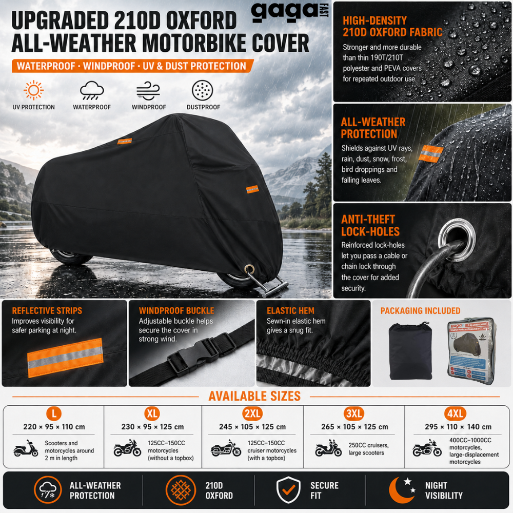 GagaFast Waterproof Motorbike Cover South Africa – 210D Oxford All-Weather Motorcycle & Scooter Protection