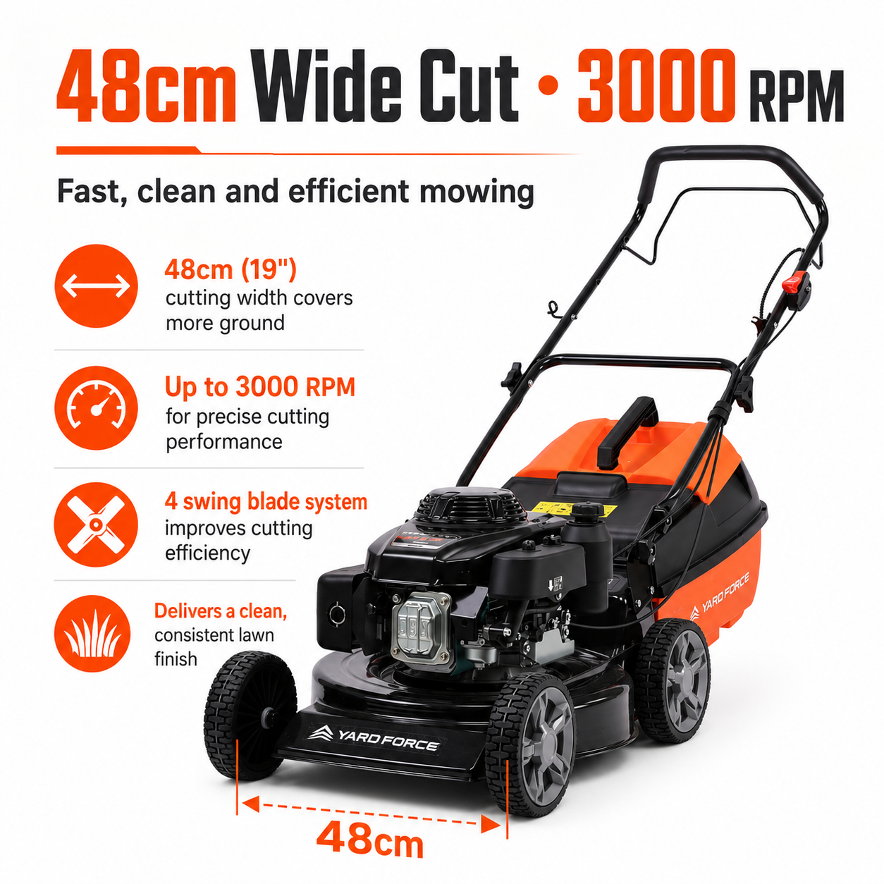 YARD FORCE 163cc Petrol Lawnmower Honda GXV160 Mulch & Catch Self-Propelled