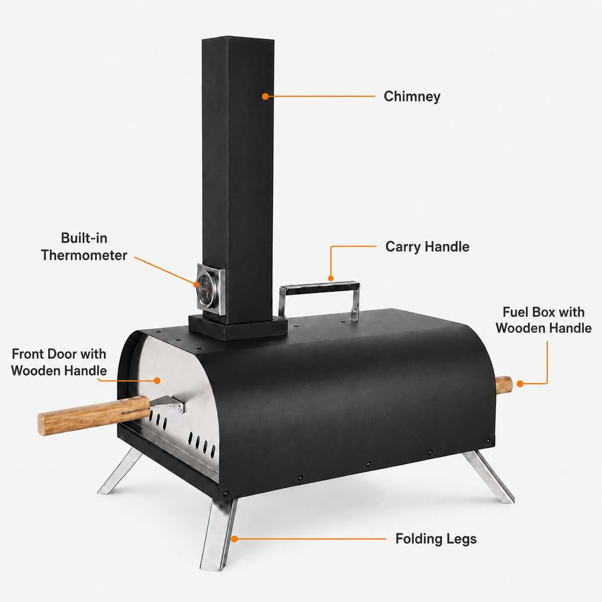 Portable Pizza Oven with Thermometer Outdoor 11 Inch Stone Wood Pellet Braai