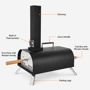 Portable Pizza Oven with Thermometer Outdoor 11 Inch Stone Wood Pellet Braai