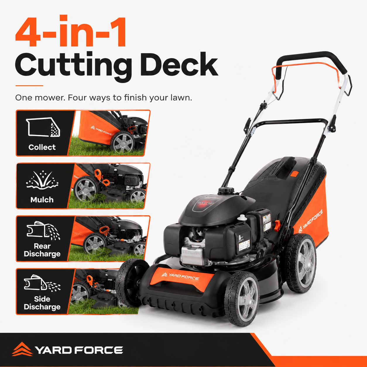 YARD FORCE Honda GCV200 Self-Propelled Petrol Lawnmower 51cm 4-in-1
