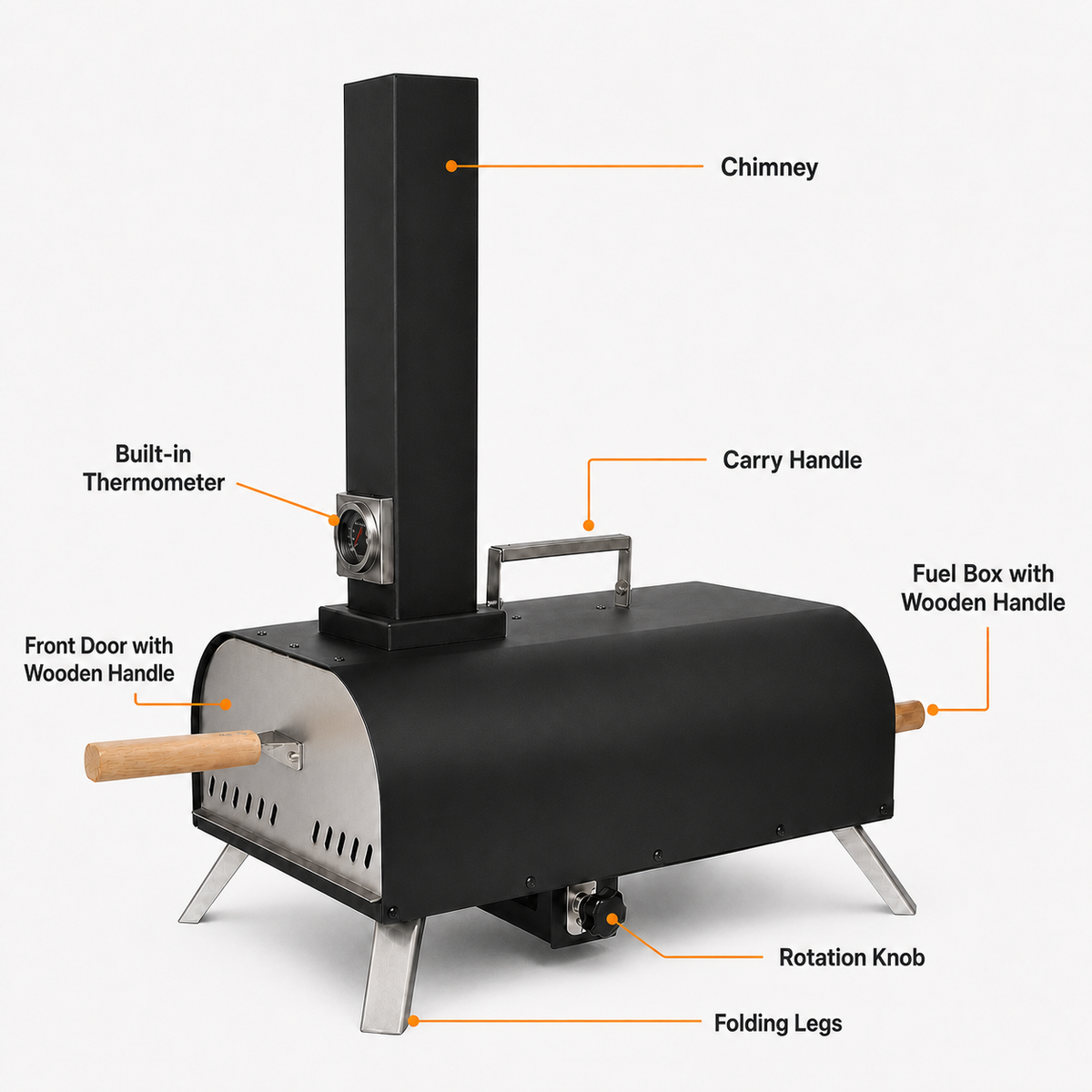 Portable Pizza Oven with Thermometer Outdoor 11 inch Rotating Stone Wood Pellet Complete Set