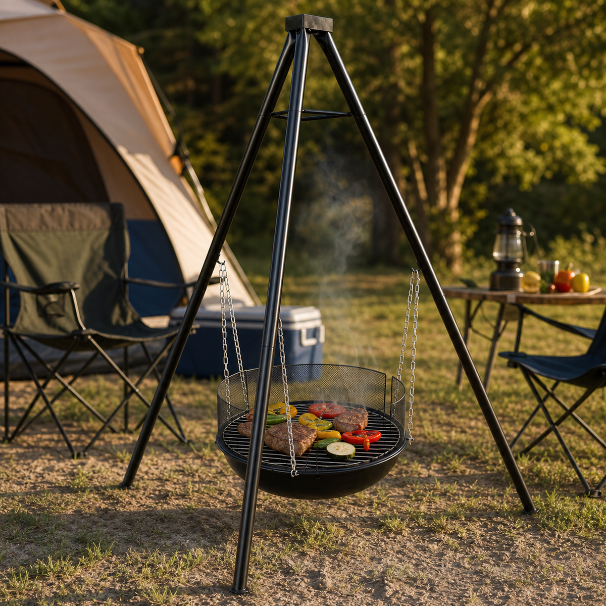Tripod Braai Grill Charcoal Fire Pit Hanging Portable Outdoor Camping BBQ