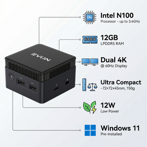 EVON M6S Mini PC Intel N100 12GB 256GB NVMe SSD Dual 4K Windows 11 OpenClaw