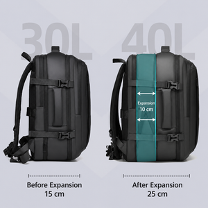 Expandable backpack comparison: 30L at 15cm depth vs 40L at 25cm after expansion
