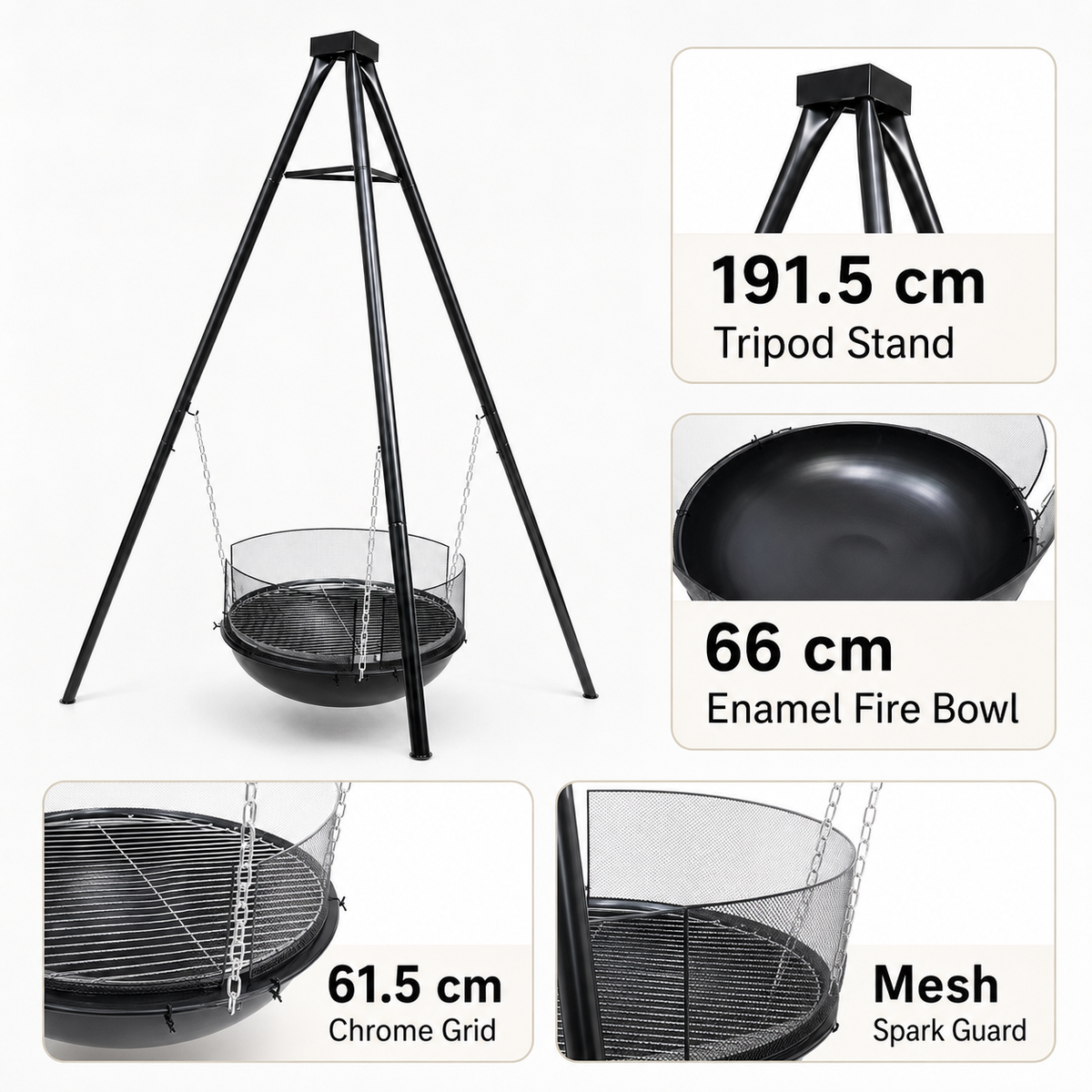 Tripod Braai Grill Charcoal Fire Pit Hanging Portable Outdoor Camping BBQ