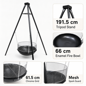 Tripod Braai Grill Charcoal Fire Pit Hanging Portable Outdoor Camping BBQ