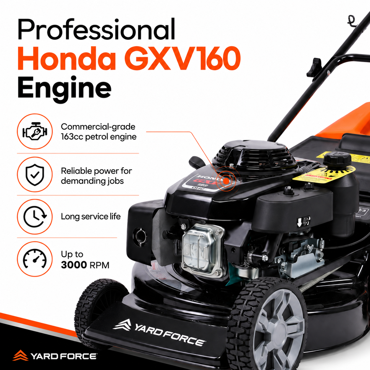YARD FORCE 163cc Petrol Lawnmower Honda GXV160 Mulch & Catch 48cm Cut