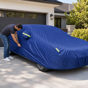 GagaFast Blue Shield Car Cover Fitted on Vehicle at Home – Easy to Install and Remove