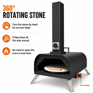 Portable Pizza Oven with Thermometer Outdoor 11 inch Rotating Stone Wood Pellet Complete Set