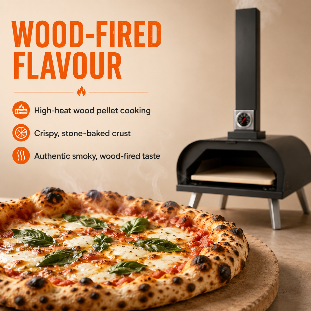 Portable Pizza Oven with Thermometer Outdoor 11 Inch Stone Wood Pellet Braai
