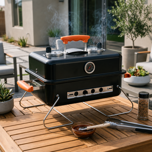 Portable Charcoal Braai BBQ Grill With Folding Legs Thermometer and Lid