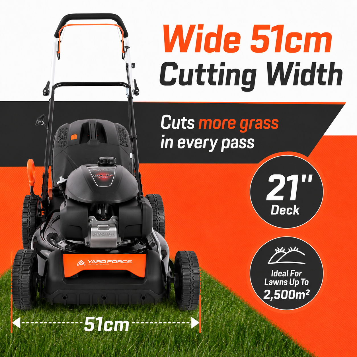 YARD FORCE Honda GCV200 Self-Propelled Petrol Lawnmower 51cm 4-in-1