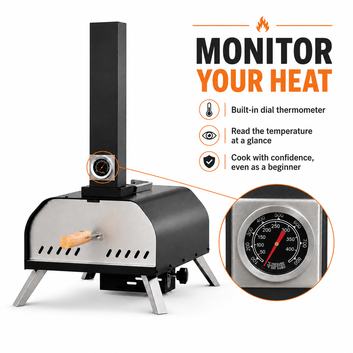 Portable Pizza Oven with Thermometer Outdoor 11 inch Rotating Stone Wood Pellet Complete Set