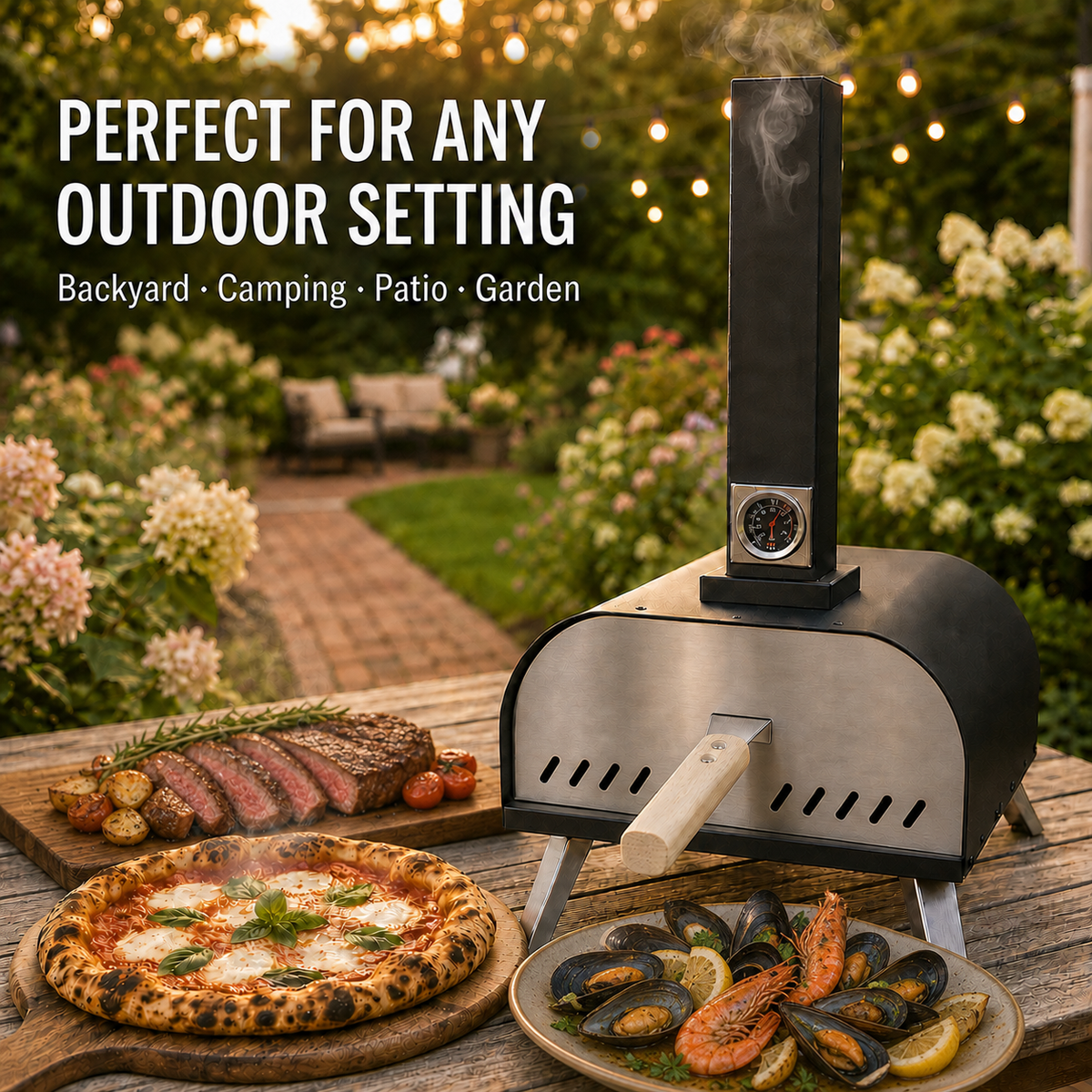 Portable Pizza Oven with Thermometer Outdoor 11 Inch Stone Wood Pellet Braai