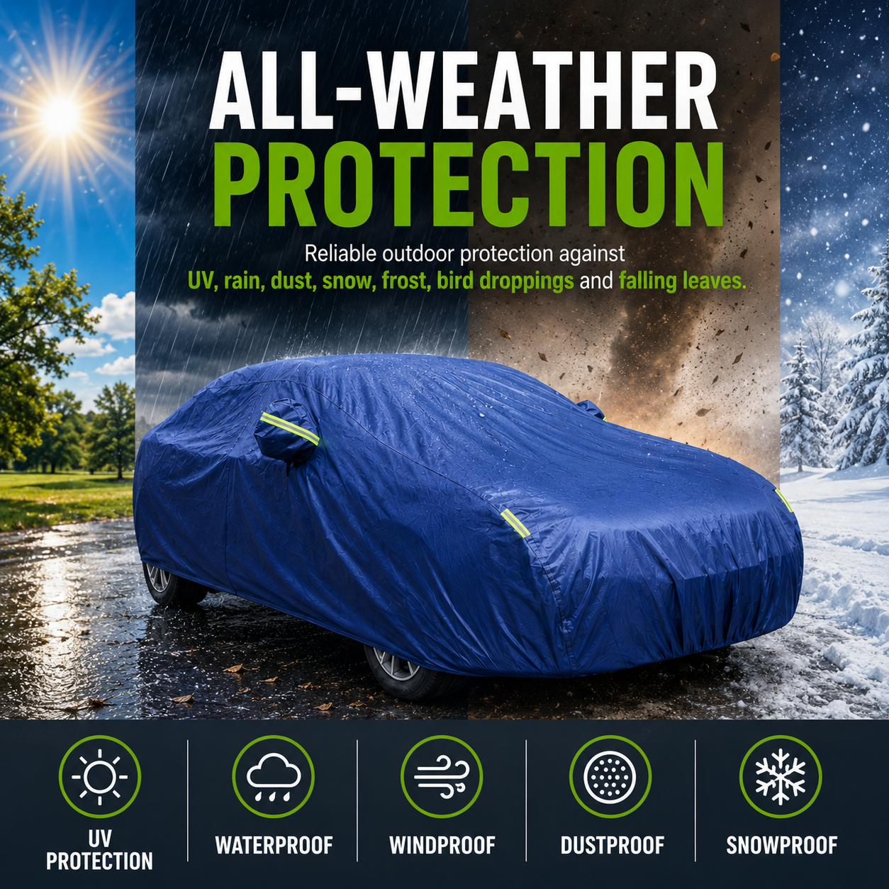GagaFast Blue Shield Car Cover All-Weather Protection – UV Rain Wind Dust and Frost Resistance