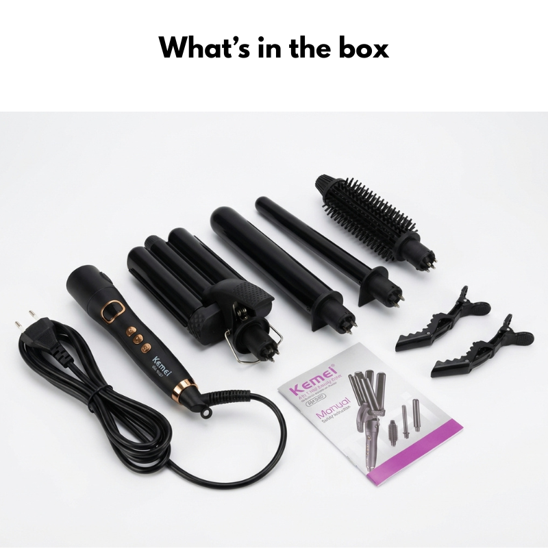 Kemey Professional 4-in-1 Hair Curler Set Curling Iron with Temperature Control