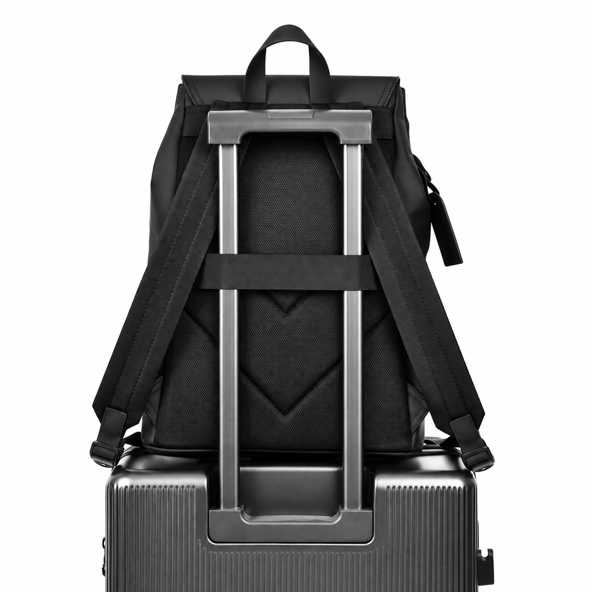 15.6 Inch Laptop Backpack Minimalist Modern PU Travel Bag with Luggage Strap