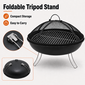 Portable Fire Pit 18.5" Folding Outdoor Wood Braai BBQ Grill Spark Screen